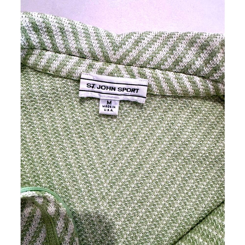 ST John sweater full zip Santana knit Green stripes classic timeless women M - Picture 3 of 6